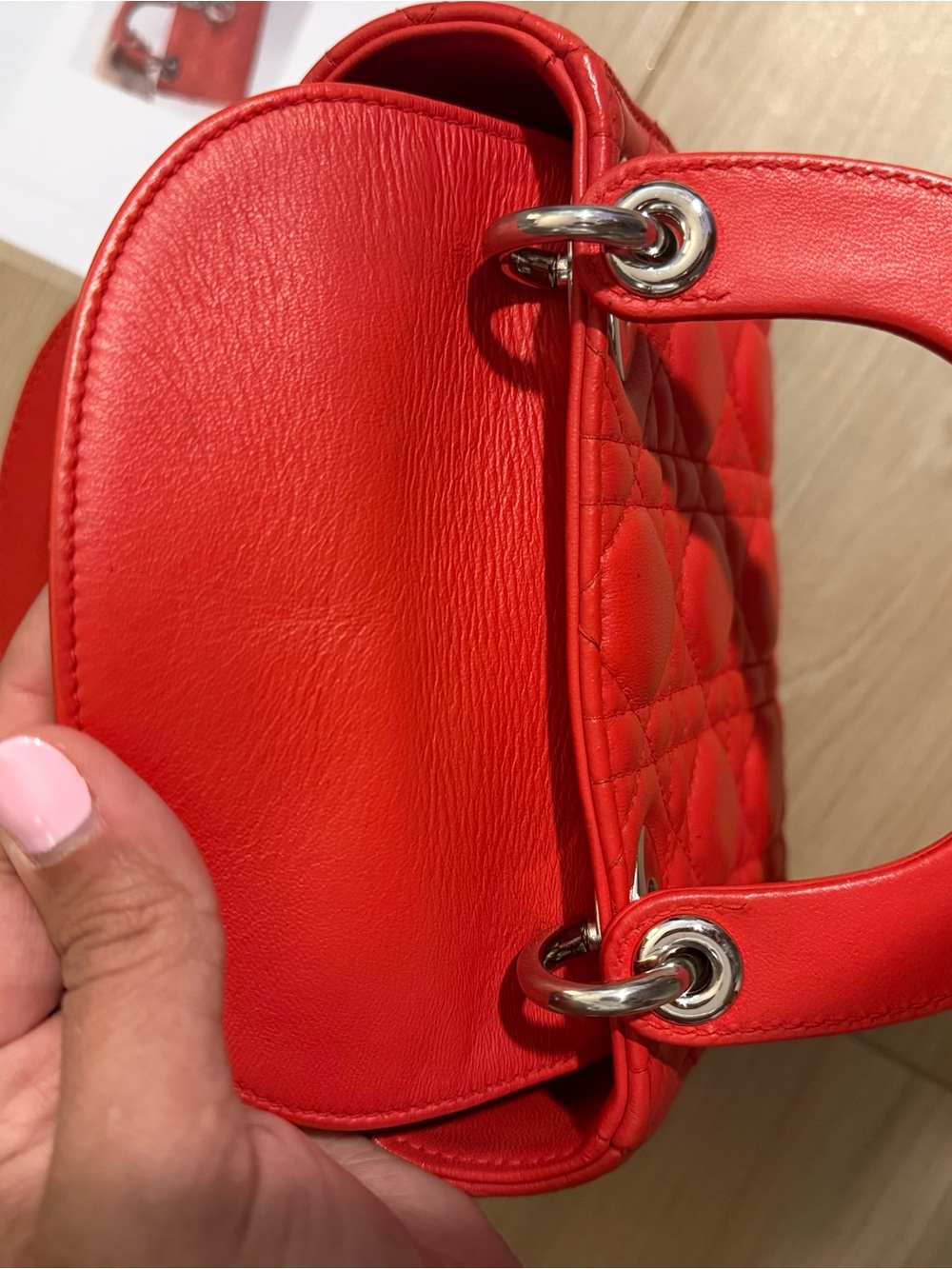 Dior Red Quilted Lady Mini Tote with Silver Hardware - Picture 12 of 13